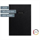 Buchkalender Mod. Chefplaner 2026 „Carbon“ | A5, Kunstleder