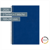 Buchkalender Mod. studioplan int. 2026 | 168×240 mm, Kunstleder, blau