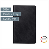 Buchkalender Mod. reise-merker 2026 | 102×172 mm, Kunststoff, schwarz
