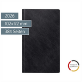 Buchkalender Mod. reise-merker 2026 | 102×172 mm, Kunststoff, schwarz