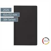 Buchkalender Mod. reise-merker 2026 | 102×172 mm, Kunststoff, schwarz