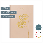 Buchkalender Premium Young Line 2026 „Monstera“ | A5, Kunstleder