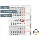 3-Monatskalender 2026 | grau, 300×390 mm