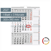 3-Monatskalender 2027 | grau, 300×390 mm