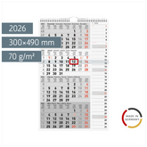4-Monatskalender 2026 | grau, 300×490 mm