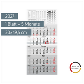 5-Monatskalender 2027 | grau, 30×63 cm
