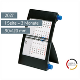 3-Monats-Tischkalender 2027 | 90×120 mm, blau/schwarz