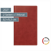 Taschenkalender Mod. Miniplaner d 15 2027 | A6, Kunstleder, rotbraun