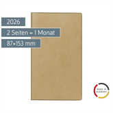 Taschenkalender Mod. Miniplaner d 15 2026 | A6, Kunstleder, hellbraun