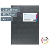 Geschäftsbuch mit Kopfleiste | A4, 192 Seiten, mit Seitenzahlen, kariert, Kunststoff, grau
