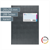 Geschäftsbuch mit Kopfleiste | A4, 288 Seiten, mit Seitenzahlen, kariert, Kunststoff, grau