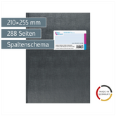 Spaltenbuch mit Kopfleiste | 210×255 mm, 288 Seiten, mit Seitenzahlen, 8 Spalten, Kunststoff, grau