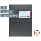 Spaltenbuch mit Kopfleiste | A4, 192 Seiten, mit Seitenzahlen, 13 Spalten, Kunststoff, grau