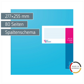 Spaltenbuch mit Kopfleiste | 277×255 mm, 80 Seiten, 20 Spalten, Karton, magenta/hellblau
