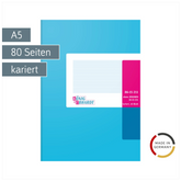 Geschäftsbuch | A5, 80 Seiten, kariert, Karton, magenta/hellblau