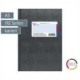 Geschäftsbuch | A5, 192 Seiten, mit Seitenzahlen, kariert, Kunststoff, grau