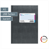 Geschäftsbuch | A5, 288 Seiten, kariert, Kunststoff, grau