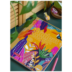 Collegeblock Premium Student „Tropical“ | A4, Lineatur 27, 80 Blatt, gelb/mehrfarbig