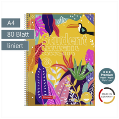 Collegeblock Premium Student „Tropical“ | A4, Lineatur 27, 80 Blatt, gelb/mehrfarbig