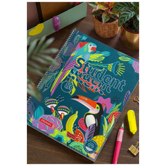 Collegeblock Premium Student „Tropical“ | A4, Lineatur 28, 80 Blatt, blau/mehrfarbig