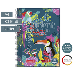Collegeblock Premium Student „Tropical“ | A4, Lineatur 28, 80 Blatt, blau/mehrfarbig