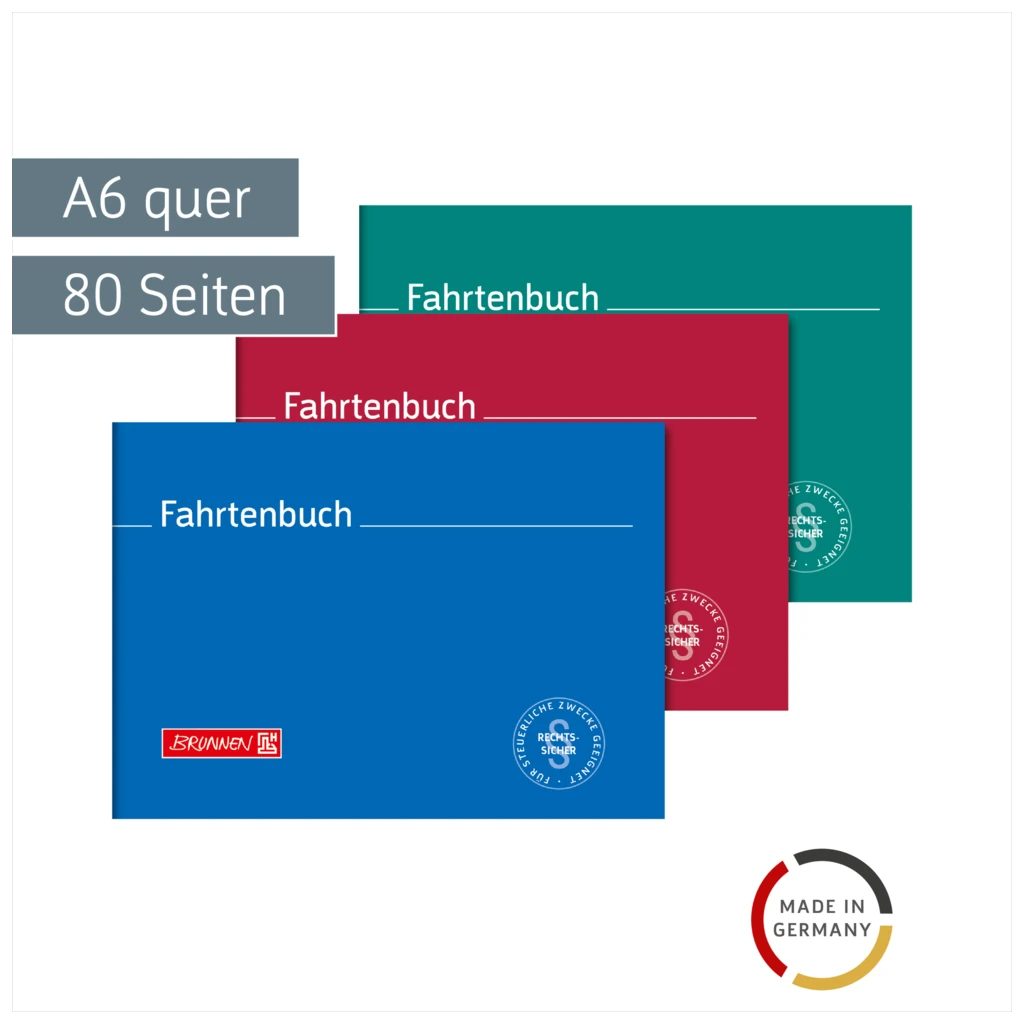 Fahrtenbuch „für Kraftfahrzeuge“ | A6 quer, 80 Seiten, Karton, sortiert