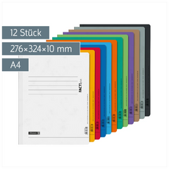 Schnellhefter FACT!plus | A4, Füllhöhe: 10 mm, sortiert, 12 Stück