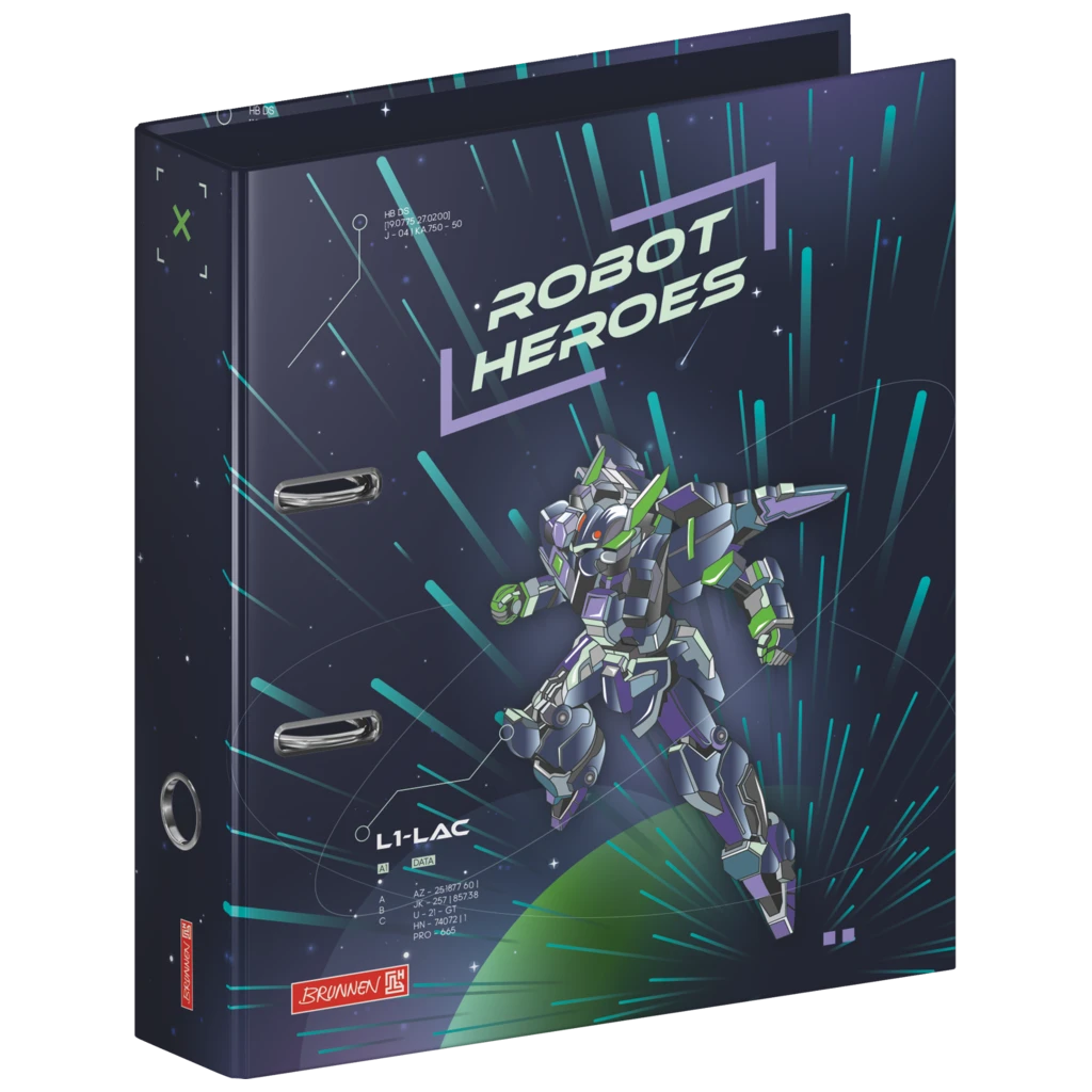 Ordner Robot Heroes | A4, 70 mm, Hebelmechanik, dunkelblau/lila