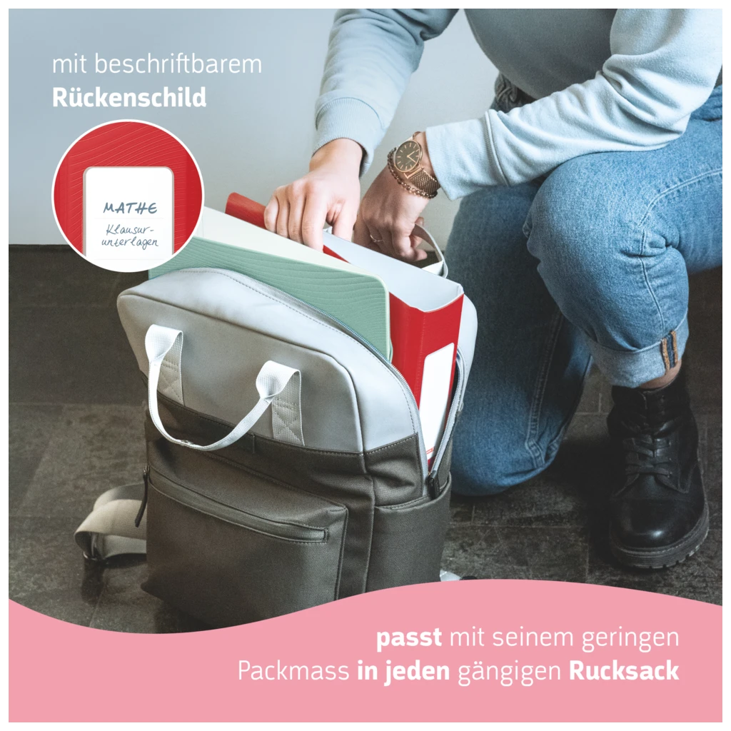 Ordner „WAVE“ Colour Code | A4, 50 mm, Hebelmechanik mit gummiertem Griff, red