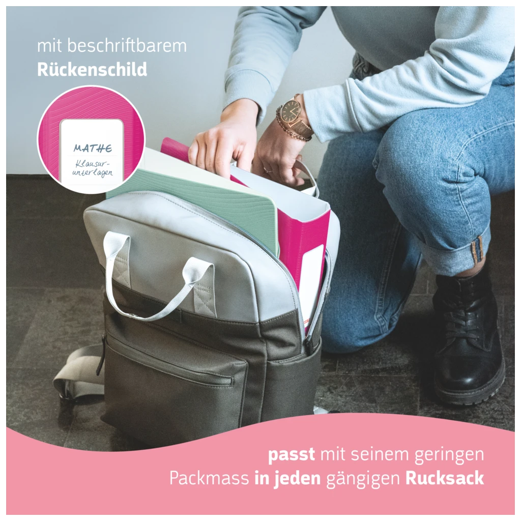 Ordner „WAVE“ Colour Code | A4, 50 mm, Hebelmechanik mit gummiertem Griff, pink