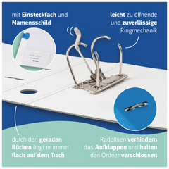 Ordner „WAVE“ Colour Code | A4, 50 mm, Hebelmechanik mit gummiertem Griff, azur