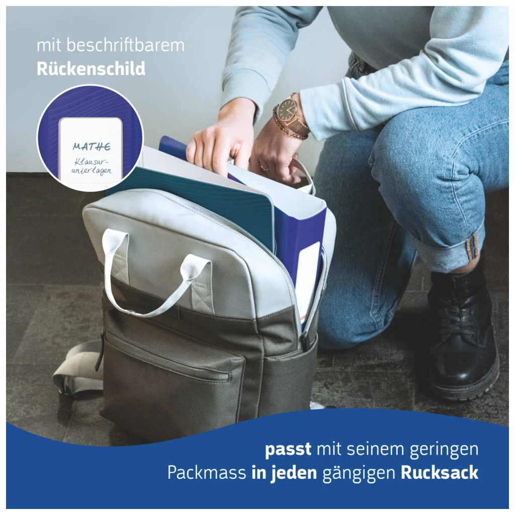 Ordner „WAVE“ | A4, 50 mm, Hebelmechanik mit gummiertem Griff, blau