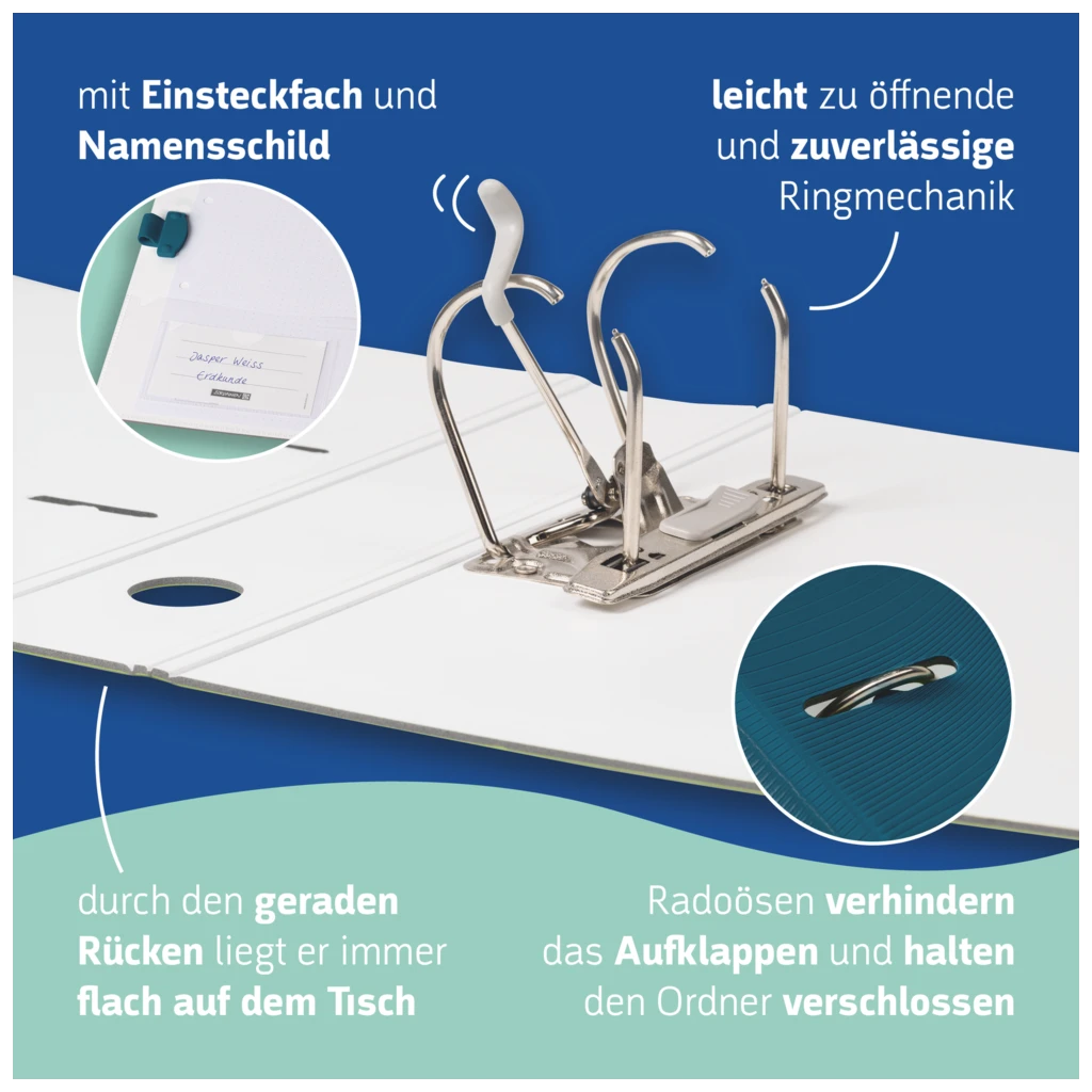 Ordner „WAVE“ Colour Code | A4, 50 mm, Hebelmechanik mit gummiertem Griff, denim