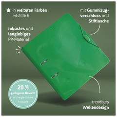 Ordner „WAVE“ | A4, 50 mm, Hebelmechanik mit gummiertem Griff, dunkelgrün