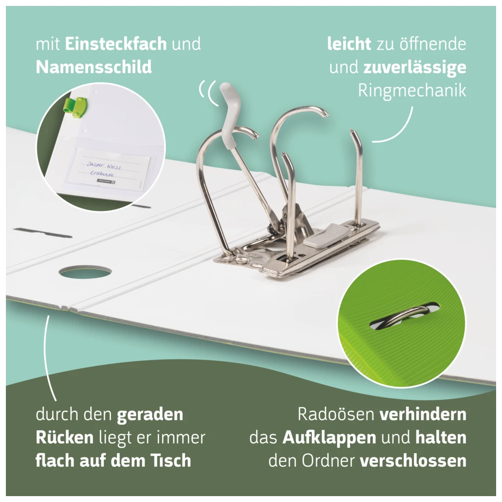 Ordner „WAVE“ Colour Code | A4, 50 mm, Hebelmechanik mit gummiertem Griff, kiwi