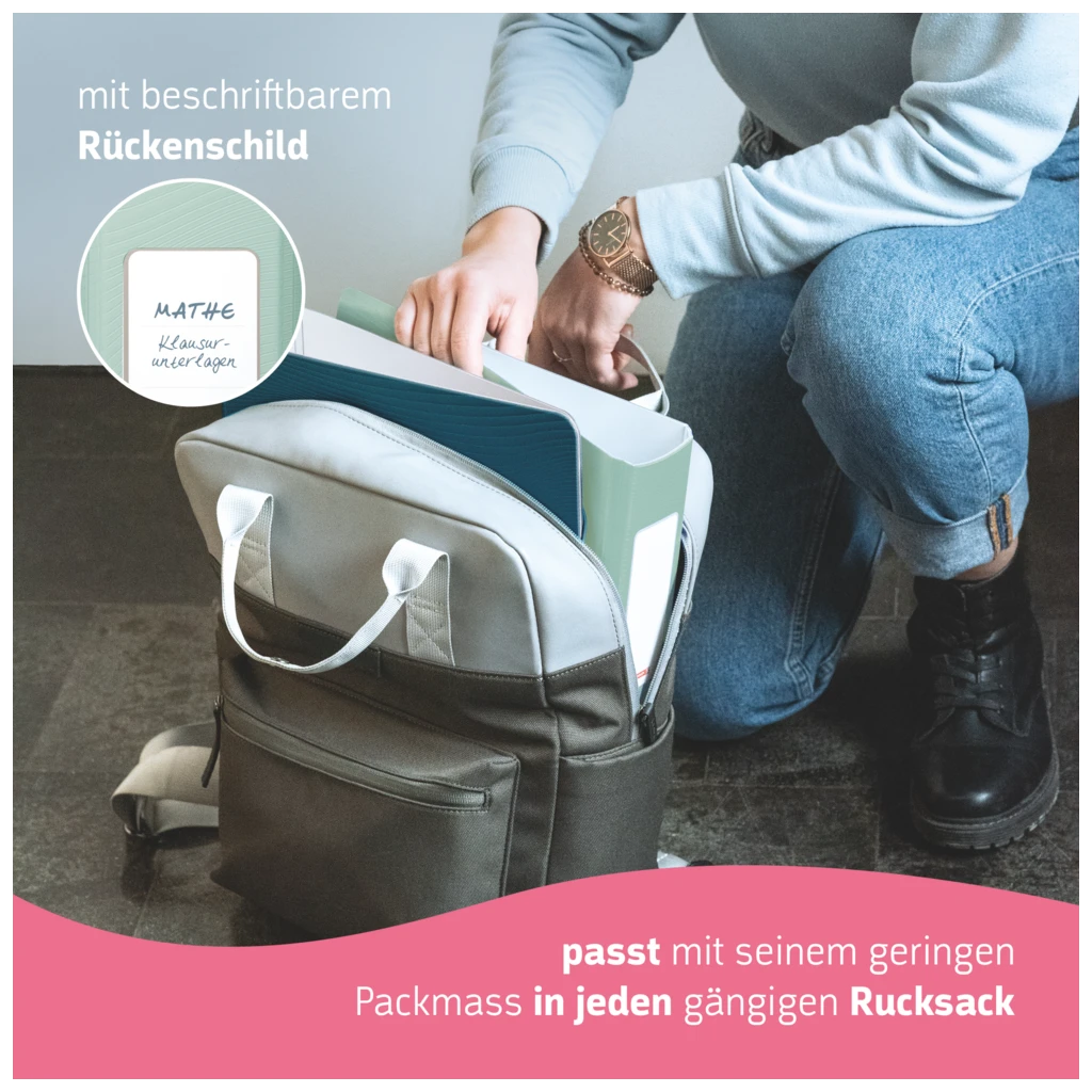 Ordner „WAVE“ Colour Code | A4, 50 mm, Hebelmechanik mit gummiertem Griff, mint