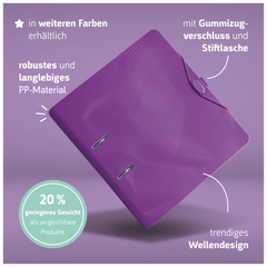 Ordner „WAVE“ Colour Code | A4, 50 mm, Hebelmechanik mit gummiertem Griff, purple