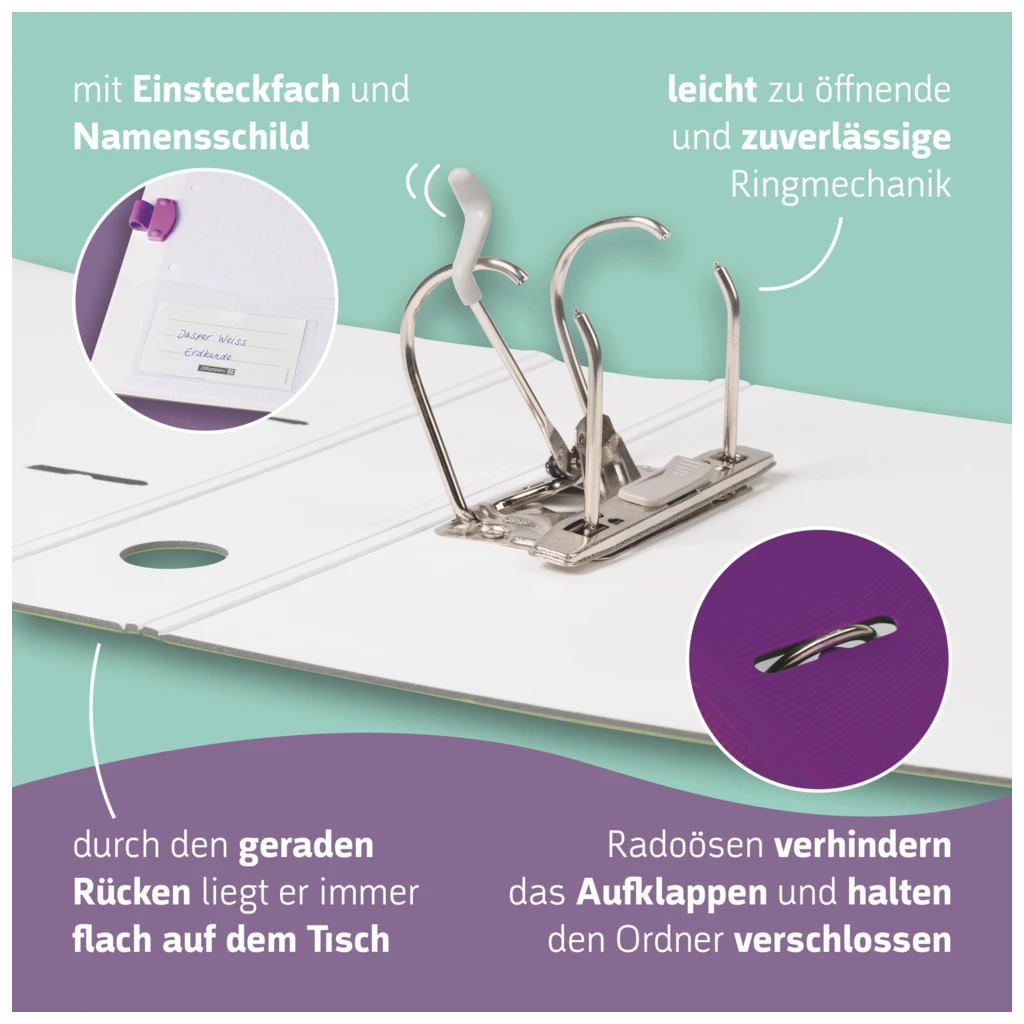 Ordner „WAVE“ Colour Code | A4, 50 mm, Hebelmechanik mit gummiertem Griff, purple
