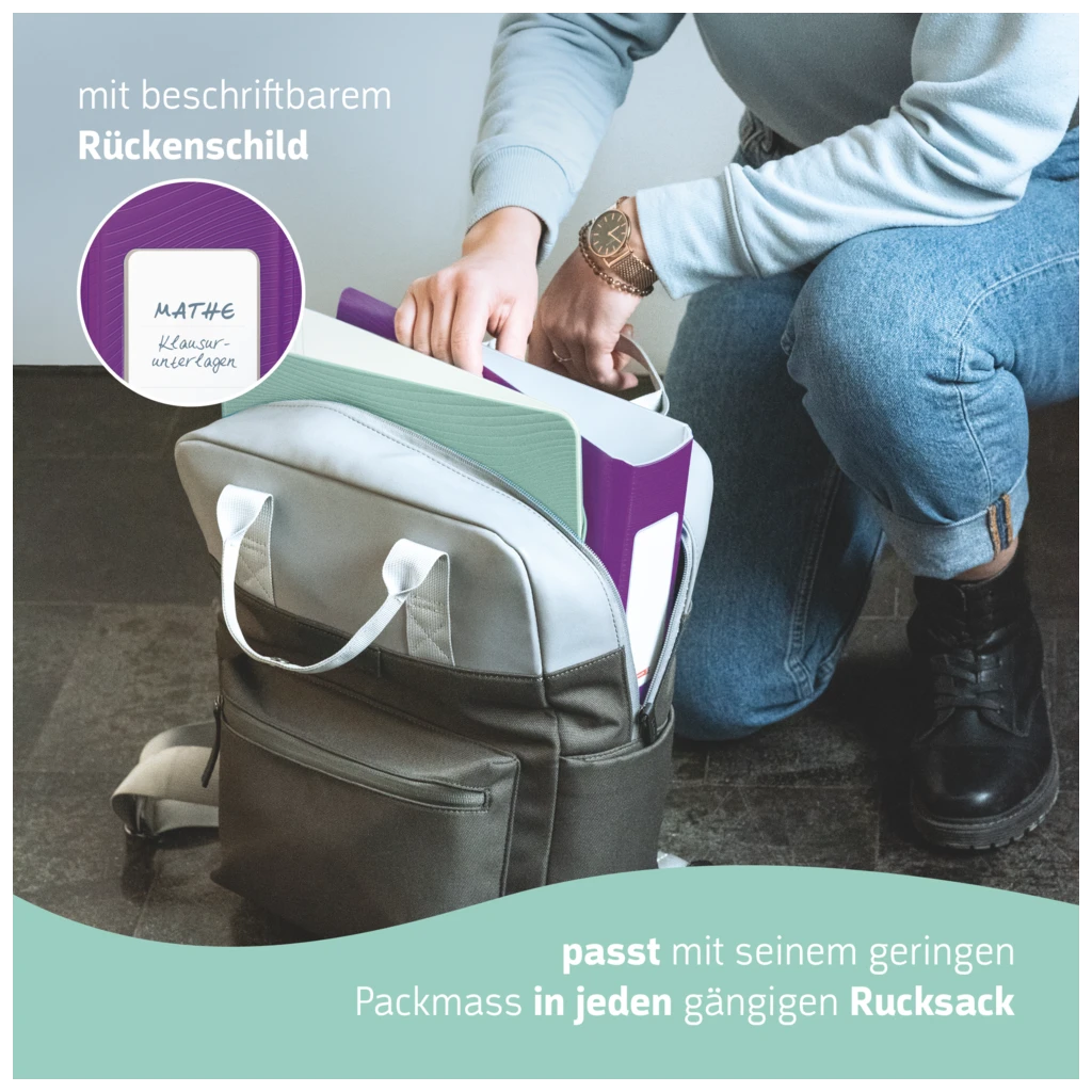 Ordner „WAVE“ Colour Code | A4, 50 mm, Hebelmechanik mit gummiertem Griff, purple