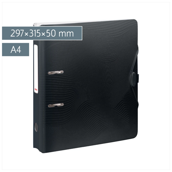 Ordner „WAVE“ Colour Code | A4, 50 mm, Hebelmechanik mit gummiertem Griff, onyx