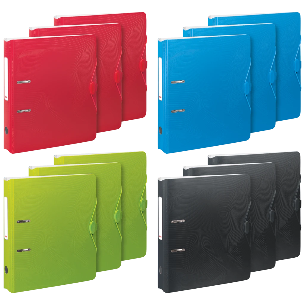 Ordner „WAVE“ Basic | A4, 50 mm, Hebelmechanik mit gummiertem Griff, sortiert, 12 Stück