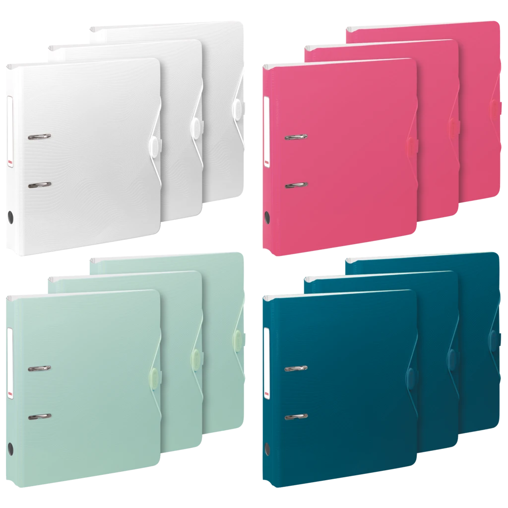 Ordner „WAVE“ Trend | A4, 50 mm, Hebelmechanik mit gummiertem Griff, sortiert, 12 Stück