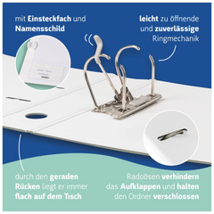 Ordner „WAVE“ | A4, 70 mm, Hebelmechanik mit gummiertem Griff, weiß