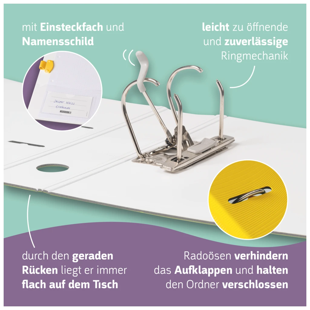 Ordner „WAVE“ | A4, 70 mm, Hebelmechanik mit gummiertem Griff, gelb