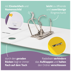 Ordner „WAVE“ | A4, 70 mm, Hebelmechanik mit gummiertem Griff, gelb