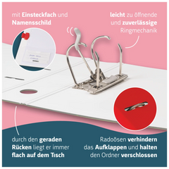 Ordner „WAVE“ Colour Code | A4, 70 mm, Hebelmechanik mit gummiertem Griff, red