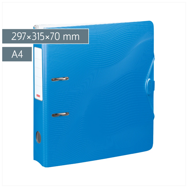 Ordner „WAVE“ Colour Code | A4, 70 mm, Hebelmechanik mit gummiertem Griff, azur