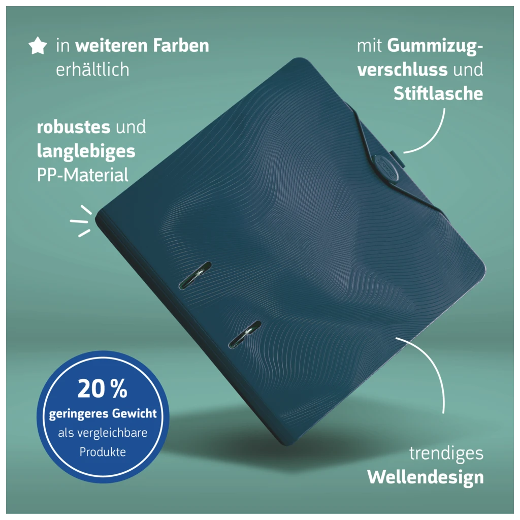 Ordner „WAVE“ Colour Code | A4, 70 mm, Hebelmechanik mit gummiertem Griff, denim