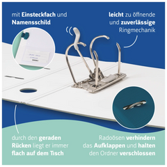 Ordner „WAVE“ Colour Code | A4, 70 mm, Hebelmechanik mit gummiertem Griff, denim