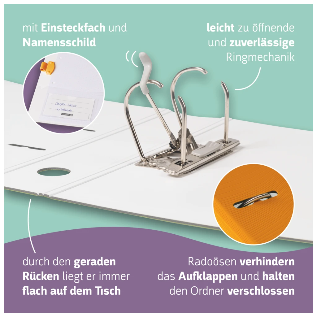 Ordner „WAVE“ | A4, 70 mm, Hebelmechanik mit gummiertem Griff, orange